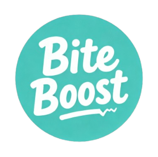 Bite Boost logo with teal circle and white text on a white background